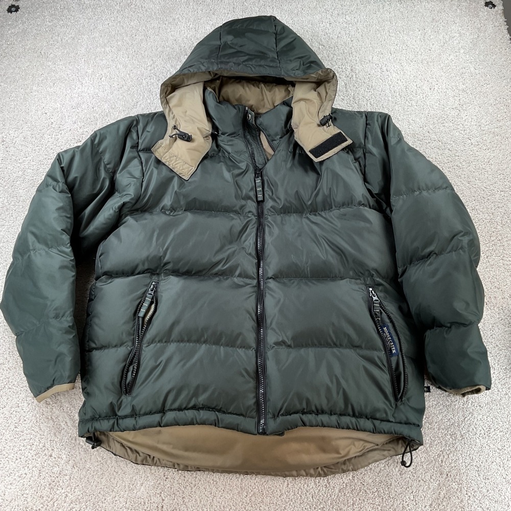 Moose Creek Mens Down Puffer Jacket Forest Green Removable Hood Ripstop Medium